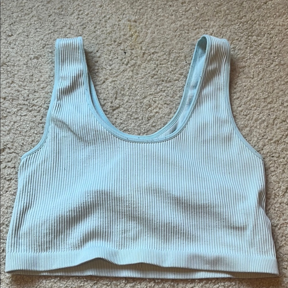 Blue Ribbed Crop Tank Top